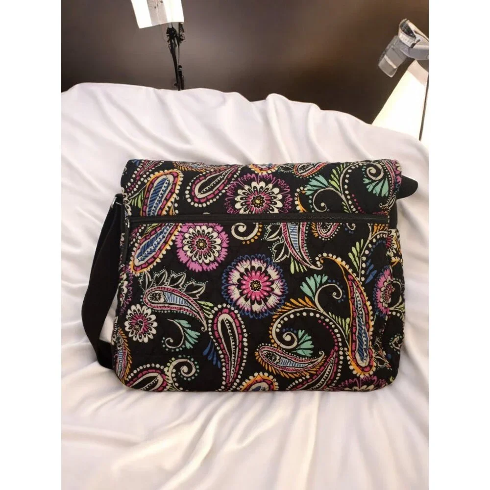 Vera Bradley Black Paisley Foldover Laptop Book Bag.